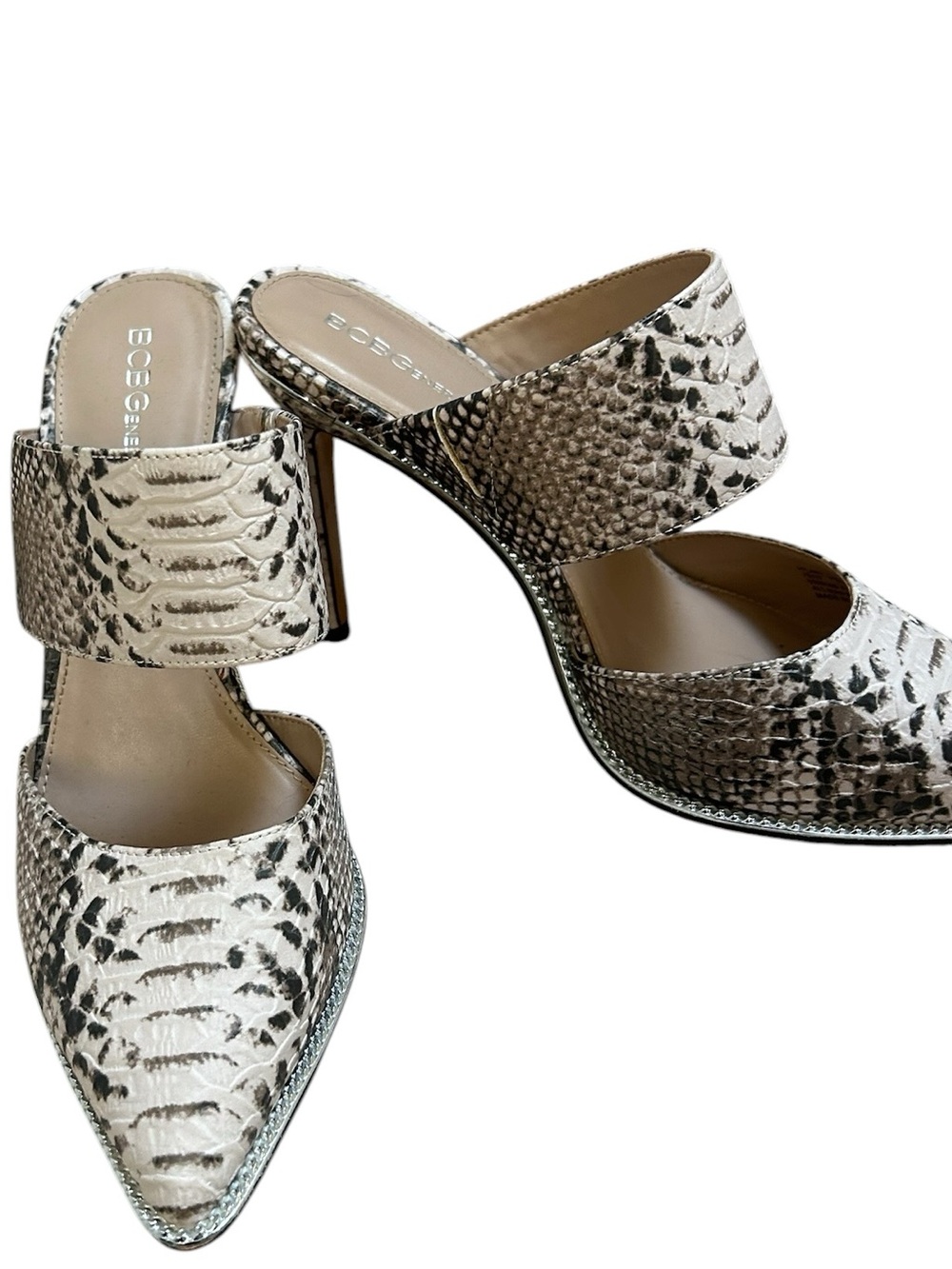 BCBG Neutral Python-Print Pointed Mule Heels - Picture 2 of 10